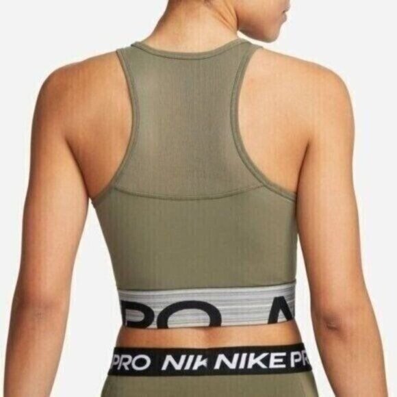 Pro Womens Olive Green Cropped Tank Top With Racerback & Elastic Logo Band - Picture 2 of 4